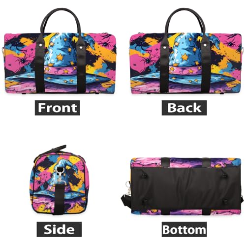 Scary Halloween Travel Duffle Bag for Women Men Gym Duffel Foldable Bag Waterproof Weekender Wizard Hat Duffle Tote3