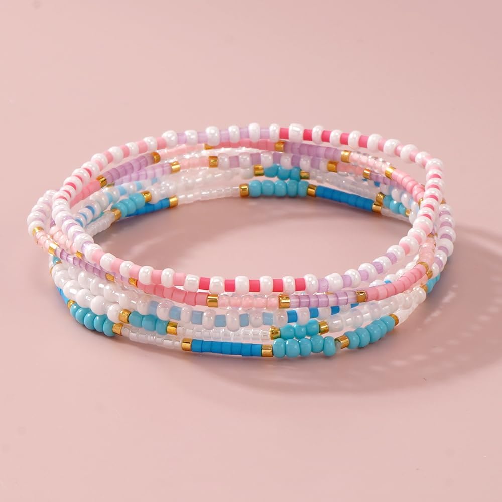 Dainty Gold Pearl Colorful Beaded Stretch Bracelet Stack for Women,3PCS Handmade Bohemian Small Beads Stackable Bracelets Trendy Party Accessories Jewelry Gift - Image 5