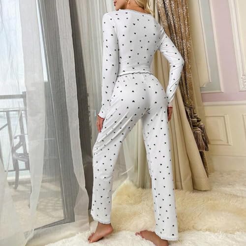 Image of Women 2 Piece Lounge Set Y2k Long Sleeve Square Neck Floral Tops+elastic Waist Long Pants Sleepwear Sets