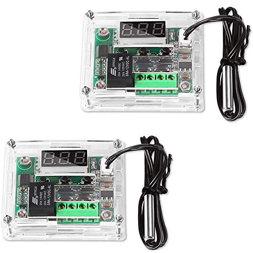 Greluma 2 STK W1209 LED Digital Thermostat Controller Temperatur Temp Steuerschalter Modul Bord 12 V DC -50~110C mit Wasserdichten Sensor Sonde (Rot LED + Acrylgehäuse)