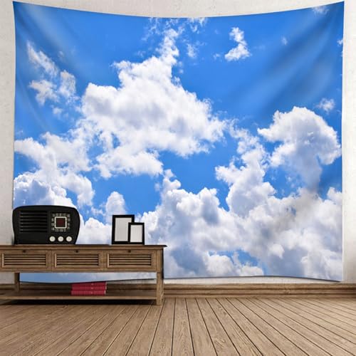 Tenture murale paysage 130x150cm ciel bleu et nuages blancs décoration chambre