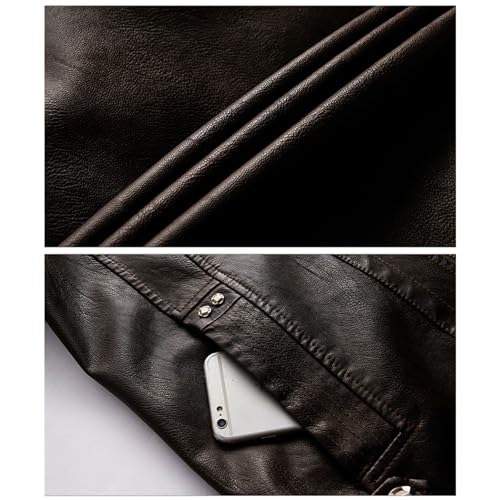 Chaqueta de cuero sintético para hombre estilo motociclista miniatura 6