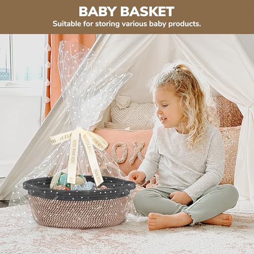 Image of CHICVITA Small Wicker Basket with Bags & Ribbon for Gifts, Black & Jute