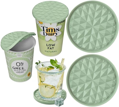 Wingcases Mehrweg Silikon große JoghurtDeckel 500g(2er-Set Salbeigrün) Reversibel zu Untersetzern Organizer Küche Behalterdeckel passt für Joghurt Joghurtbecher Untersetzer für Gläser
