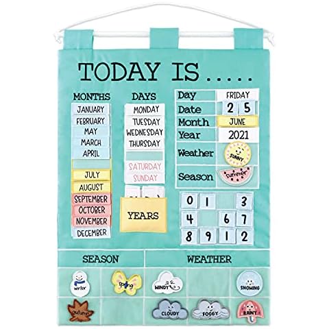 The Peanutshell Learning Calendar Wall Chart - Homeschool Supplies, Interactive Pocket Chart for Toddlers & Kids - Preschool Learning Activity Board, Circle Time Board for Classroom - Today Is Cover