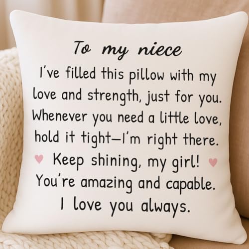 HERHOME to My Niece Throw Pillow Cover 18x18 Inch, Niece Birthday Gifts from Auntie Aunt, Soft Christmas Cushion Case Gifts for Girls, I Love You
