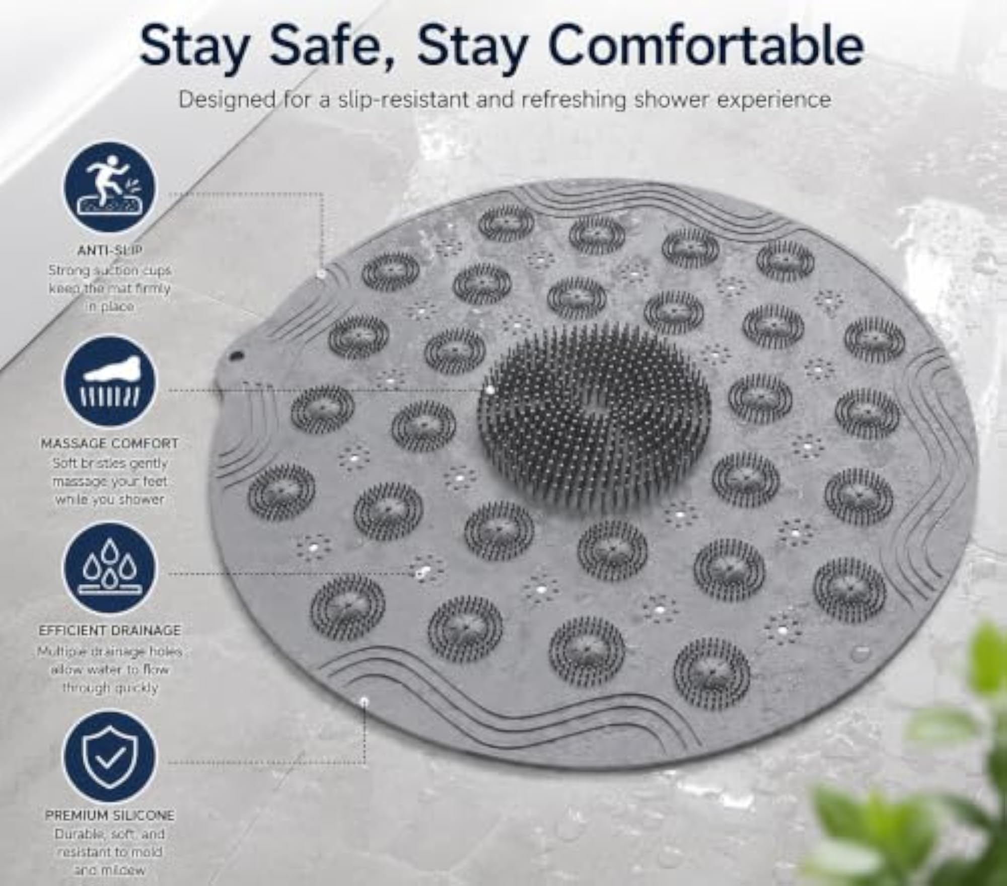 Silicone Shower Mat with Suction Cups