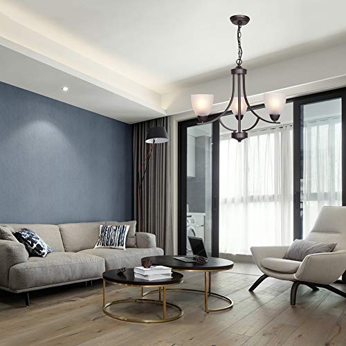 Vinluz 3 Light Shaded Contemporary Chandeliers With Alabaster Glass Oil Rubbed Bronze Modern Light Fixtures Ceiling Hanging Mid Century Pendant Lighting For Dining Room Living Room Hallway Bedroom #TOP2