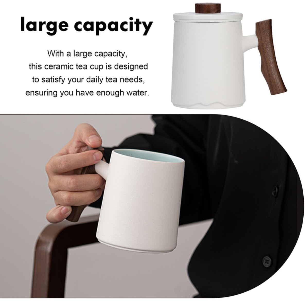 Operitacx Mug Céramique avec Infuseur et Poignée Bois Tasse à Thé Filtrante Élégante pour Maison Bureau et Restaurant Réutilisable et Résistante