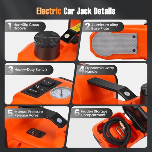 Elektrischer hydraulischer Wagenheber 5T, 12V 180W Auto-Hebeset mit aufblasbarer Pumpe und LED-Licht, 150-540 mm Wagenheber für Auto, SUV, Limousine, MPV, LKW, Reifenwechsel, Garagenreparatur