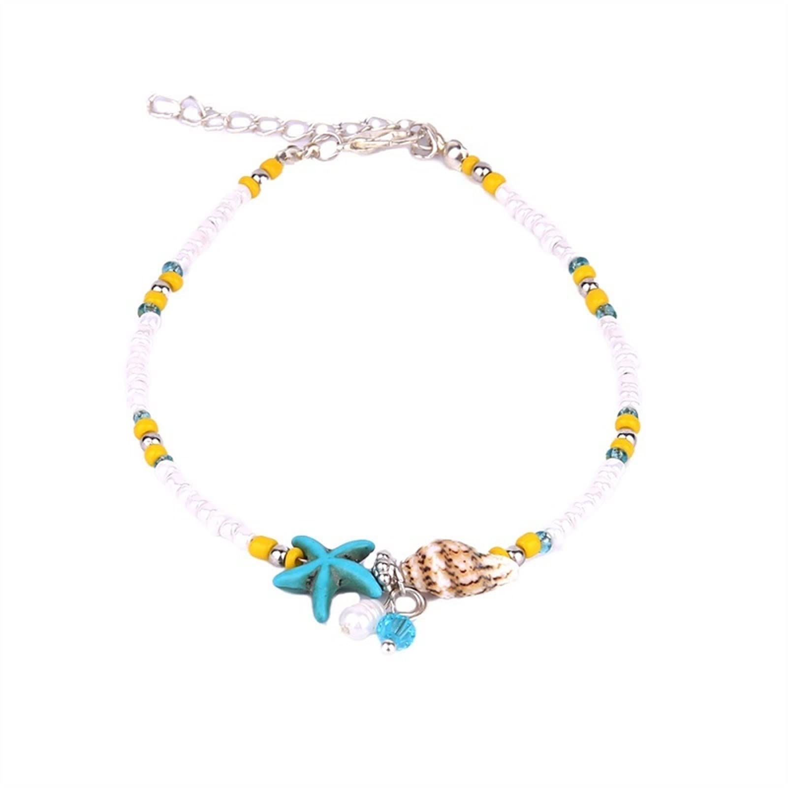 LNNSHX Semplice Perla di Riso Cavigliera Stella Marina Braccialetto Yoga da Spiaggia Decorazione del Piede Bella Cavigliera di Tendenza (Circa 25 cm) Bracciali (Colore : Blu)