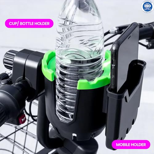 Image of Safe-O-Kid Stroller Cup Holder with Phone Organizer /Holder, Universal Cup Holder for Bottle with Handle, 360 Degrees Rotation Bottle Holder for Stroller, Pushchair, Wheelchair, Walker -Black