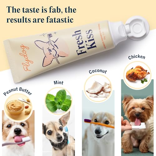 Image of Fresh Kiss Enzymatic Dog Toothpaste All Flavors Set - Vet Approved Organic Fomula, Tartar Remover for Dogs, with Toothbrushing Calendar & Guide, Chicken & Coconut & Mint & Peanut Butter