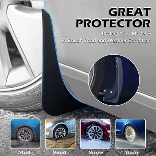 Image of Vacallity Mud Flaps for Tesla Model 3 Mud Flaps 2023 4pcs No Drill Rubber Car Mud Guard for Wheel&Tires&Splash Guards for Tesla Model 3 Accessories 2018-2023