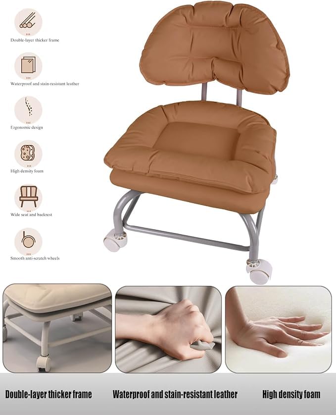 Blink luxury salon stool with cushion, kunda bar stool with leopard shell, Pu leather padded seat with backrest for hairsing salon, low rolling stool for garden home massage (brown) Blink luxury salon stool with cushion, kunda bar stool with leopard shell, Pu leather padded seat with backrest for hairsing salon, low rolling stool for garden home massage (brown)