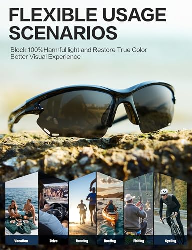 Image of BIRCEN Mens Polarized Sunglasses for Sports: TR90 Lightweight Sun Glasses Wrap Around Shades for Fishing Driving Cycling