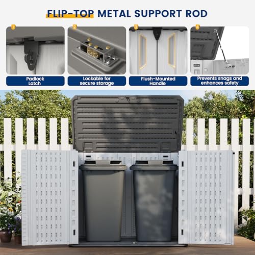 Image of UDPATIO 34 Cu.Ft Resin Storage Shed,Horizontal Outdoor Shed,White | HDPE,Easy to Assemble,Lockable,with Floor,Waterproof,Plastic Cabinet,Tool Shed,Small Shed,generator,Garden,Backyard,Lawn