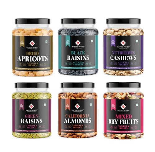 Image of Nature Purify Dry Fruit Combo 1.5 kg (Almond, Cashew, Mixed Nuts, Green Raisins, Apricot & Black Raisins 250g Each)