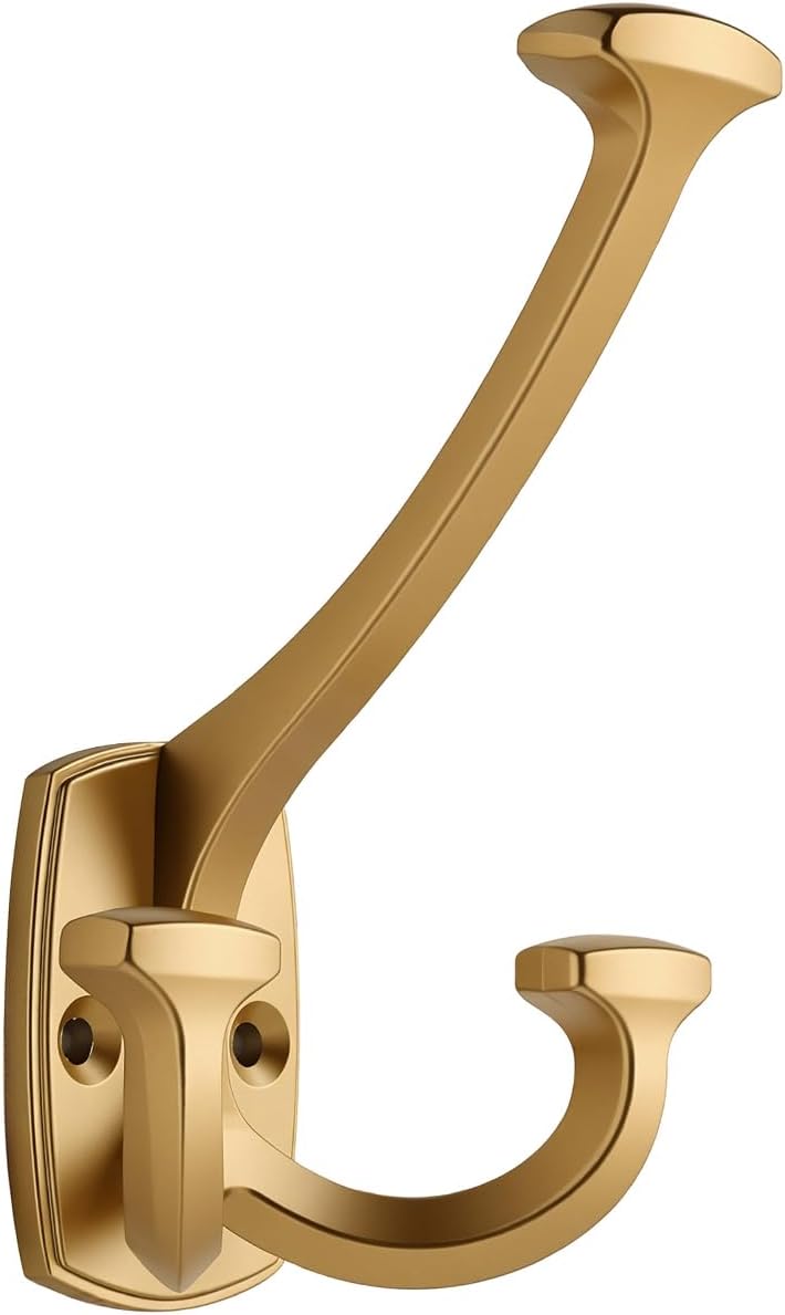 HARPOON Triple Prong Decorative Wall Hook | 3 Pack Brushed Gold Hook for Coat, Hats, Backpacks, Bags | Hooks for Bathroom, Bedroom, Closet, Entryway, Laundry Room, Office