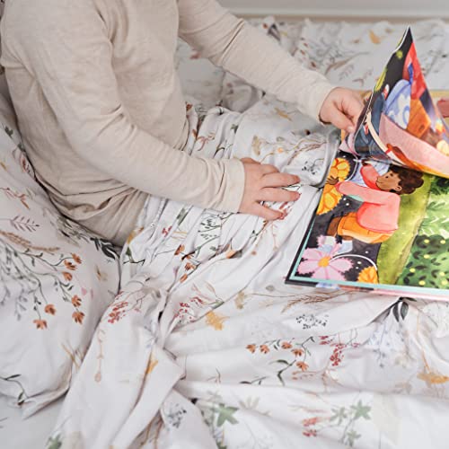 Image of Pobibaby Premium Twin Full Sheets Sets, Kids Double Bed Sheets in Cotton Blend | Ultra-Soft Woodland Camping Print with Fitted Sheet, Flat Sheet & Pillowcases (Twin Wildflower)