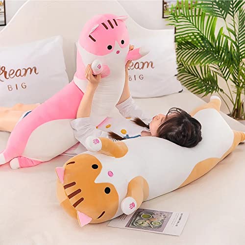 Favosta Soft Cute Long Cat Body Pillow, Cat Stuffed Animals Throw Pillow Cotton Kitten Sleeping Pillow Back Cushion, Stuffed Plush Doll Toy Gift For Kids Girlfriend(Pink, 90Cm/35.4Inch) #TOP4