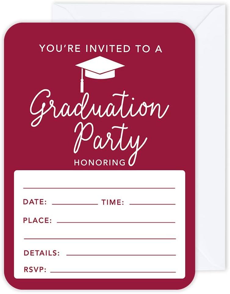Andaz Press Graduation Invitations with Envelopes 5x7-Inch Burgundy Maroon Graduation Invitations, 24-Pack, Grad Party Invites Graduation Party Decorations 2026 Grad Party Invitation Class of 2026
