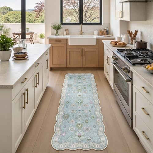 Tapete corredor Oushak Modern 2x6 azul boho miniatura 2