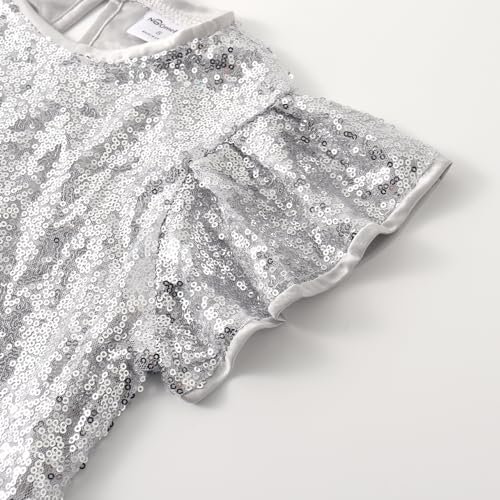 Image of Noomelfish Girls Short Sleeve Sequin Shirts Party Glitter Sparkly Tops Blouse (5-12 Years)