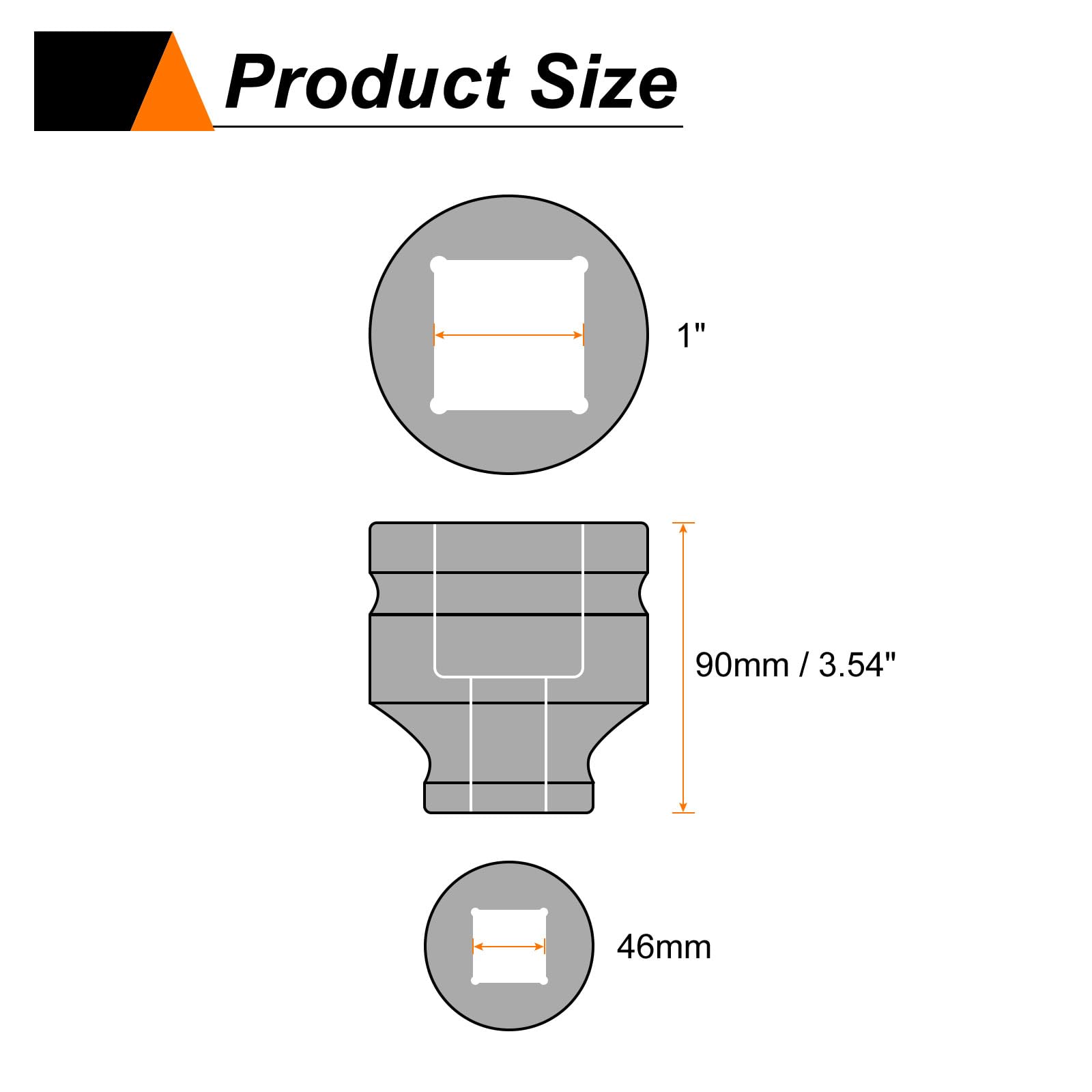 sourcing map 3 llaves de vaso cuadradas de 4 puntos de 1 pulgada, 46 mm, llave de impacto cuadrada métrica CR-MO, herramienta de manga neumática estándar para reparación de automóviles, mantenimiento