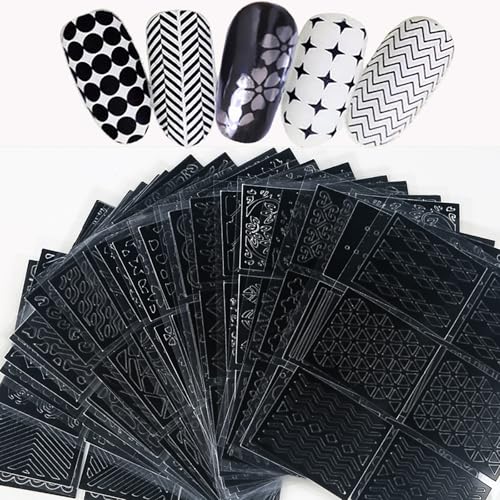 Reusable Nail Stencils for Nail Art - 144 Pieces with 72 Unique Designs DIY French Tip Guides & Manicure Decals for Professional Salon-Quality Results at Home