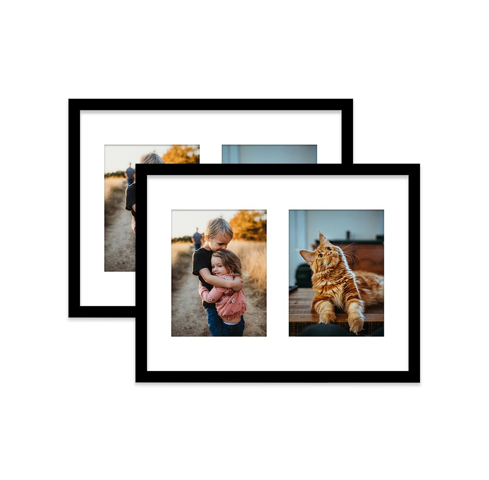 Black Multi Photo Frame - Holds 2 x 8x6 Pictures, Family Collage Picture Frame for Wall Display, 16x12 Frame size, Set of 2