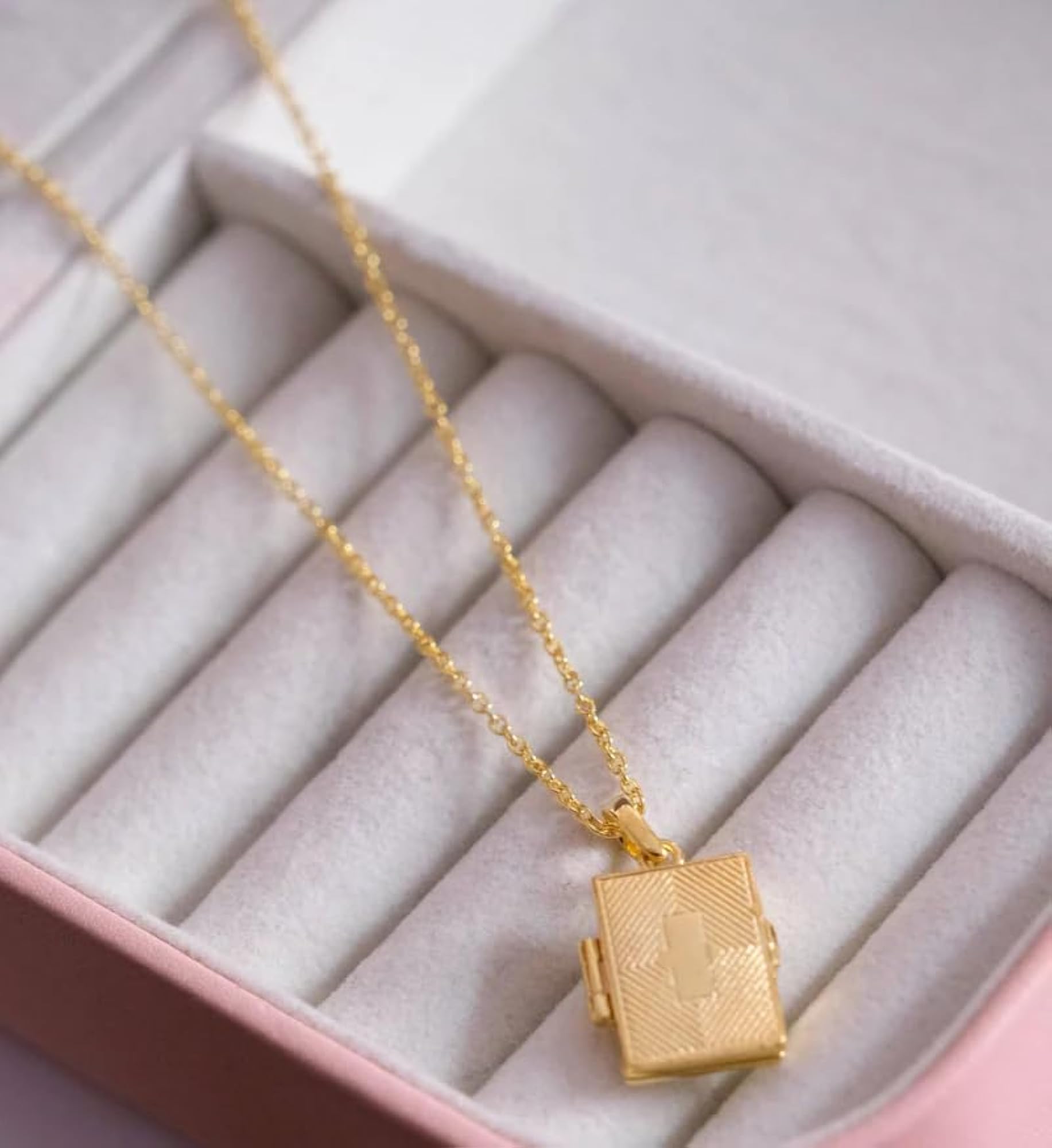 Gold Vermeil Book Locket Pendant Necklace, 925 Sterling Silver