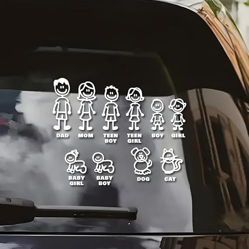 Bittwee Car Family Stickers, I Love My Family Die Cut Vinyl Funny Vehicle Bumper Window Decal, Waterproof Cartoon Boy Girl Pet Stick Figures Auto Exterior Decoration, Universal for Vehicles (White)