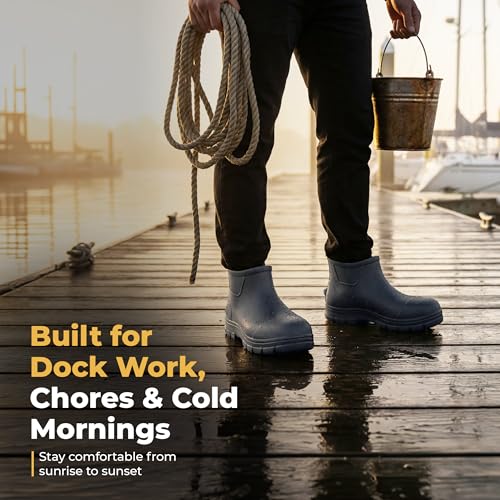 Image of Waterproof Deck Boots for Men & Women | Lightweight, Anti-Slip Rubber Rain Boots, 10 oz each | Pull-On Fishing & Ankle Boots for Sailing, Boating, Docks, Camping | Garden Boots for Everyday