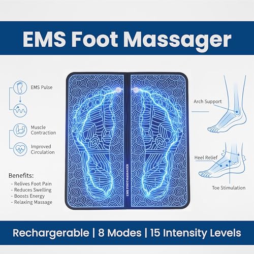 Image of ONESTA EMS Foot Massager Mat with Digital Controller | Electric Foot Massage Pad with Multiple Modes & Adjustable Intensity | Relaxation & Muscle Comfort | Portable & USB Rechargeable