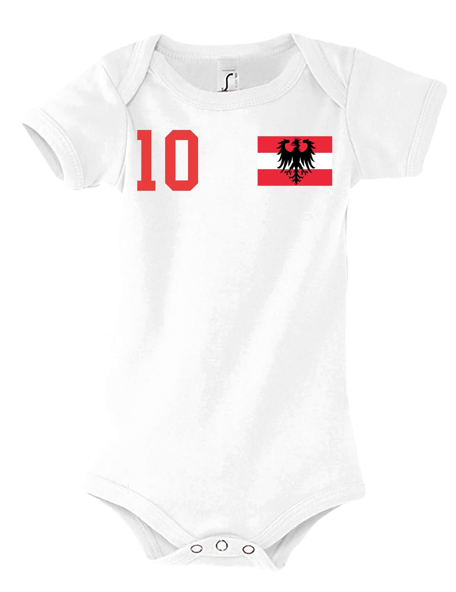 Kinder Baby Strampler Shirt Österreich Trikot personalisiert mit Wunschname + Nummer