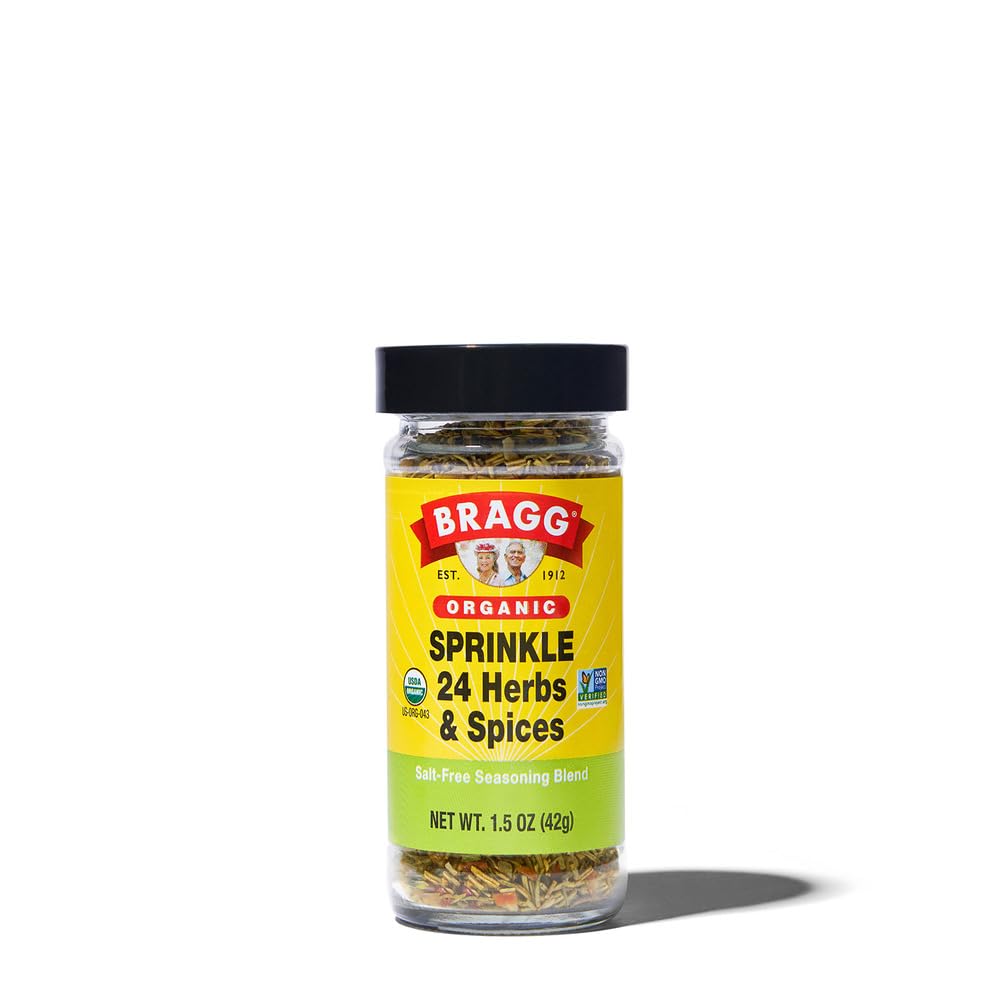 Bragg Organic Sprinkle Seasoning with 24 Herbs and Spices - 1.5 oz - Salt-Free Seasoning Blend - Perfect for Vegetables, Meats, and Salads USDA Organic