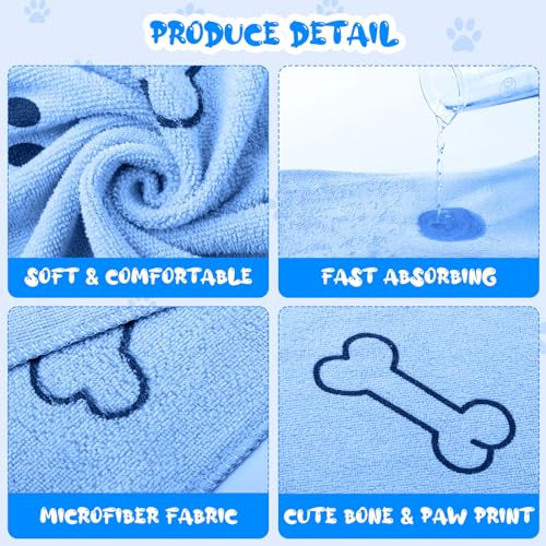 Tatuo 12 Pcs Dog Grooming Towels 28 x 55 Inch Microfiber Drying Pet Bath Towels Dog Absorbent Towel Quick Drying Puppy Bathing Supplies for Small Medium Large Puppy Cat(Blue,Paw, Bone) - Image 4