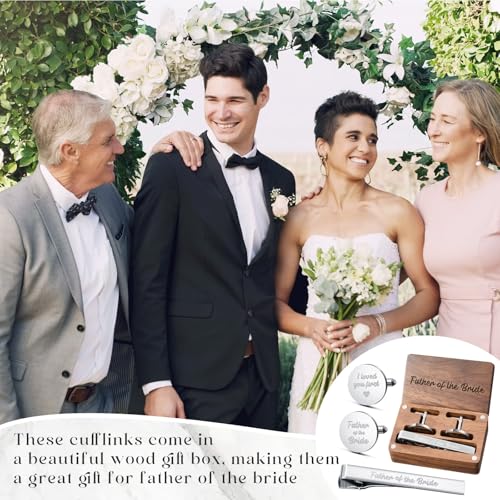 Image of Colingmill Father of the Bride Gift Dad of the Bridegroom Cufflinks Tie Clip Set with Engraved Wood Gift Box for Dad