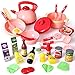 Veluoess 30PCS Giocattolo da Cucina per Bambini,Giocattolo del Cibo con Pentole Padelle Utensili da Cucina e Accessori per Alimenti,Giocattolo D'imitazione Regali Educativi per Bambini 3 Anni +(Rosa)