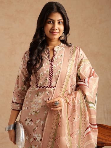 Image of Vbuyz Women's Cotton Printed A-Line Regular Fit Kurta Pant with Dupatta