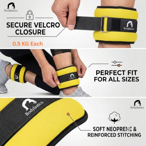 Image of Bodylastics Ankle & Wrist Weights Pair for Legs & Arms, Neoprene Adjustable Strap for Men & Women, Soft & Durable for Fitness, Walking, Jogging, Aerobics, Gym & Strength Training