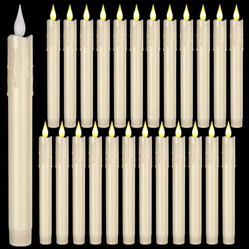 Image of Baquler 24 Pcs 8.8 inch Ivory Flameless Taper Candle LED Stick Battery Operated | Candle Sticks Bulk, No Battery, Flickering LED Candlestick, Window Wedding Halloween Christmas Decor, Plastic