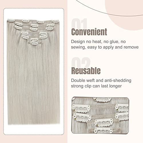 Fshine Clip in Extensions Real Human Hair,Color 1000 White 18 Inch 120g 7Pcs,Blonde Hair Extensions Clip in,Adjustable and Flexible for Any Hairstyle,Perfect for Daily Wear - Image 4