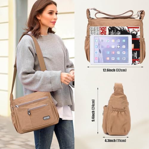 Image of Crossbody Bag for Women, Multi Pockets Waterproof Nylon Shoulder Handbag, Lightweight Crossbody Purse for Ladies