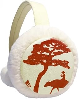 Protetor de orelha de inverno com contorno da cultura de árvore de vaca chinesa, protetor de ouvido de lã para ambientes externos