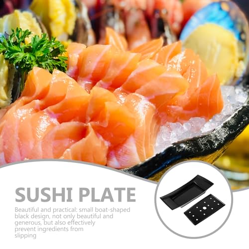 Plato pequeño para sushi en forma de barco negro melamina miniatura 3