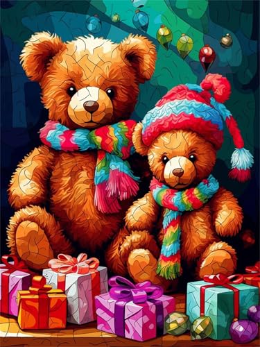 Pintar por Numeros Adultos sin Marco DIY Kit de Pintura al óLeo en Lienzo con Pinceles y Pigmento AcríLico Paint by Number Kits para Decoración del Hogar Lindos osos de peluche,60x75 cm