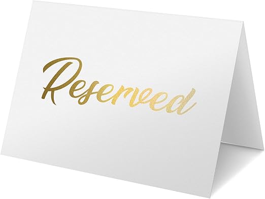 10 Pack White Reserved Seating Signs 3x4 Cardstock Reserved Signs for Wedding Double Sided - White Cards for Tables with Gold Foil Design for Weddings or Event Seating Table Decor with Golden Letters
