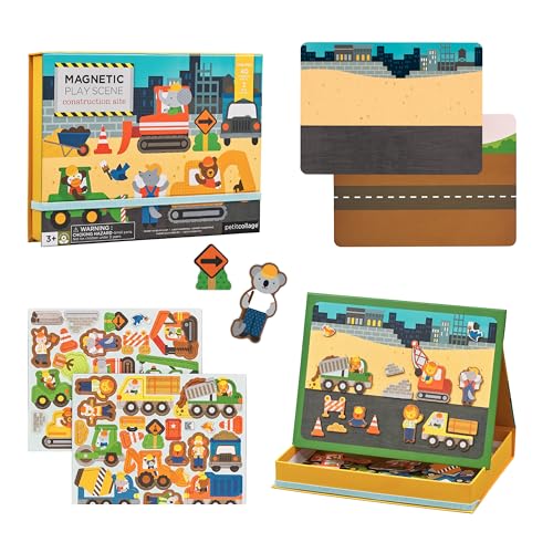 Image of Petit Collage Magnetic Play Scene, Construction Site - Magnetic Game Board with Mix and Match Magnetic Animal Friends, Ideal for Ages 3+ - Includes 2 Scenes and 40 Magnet Pieces